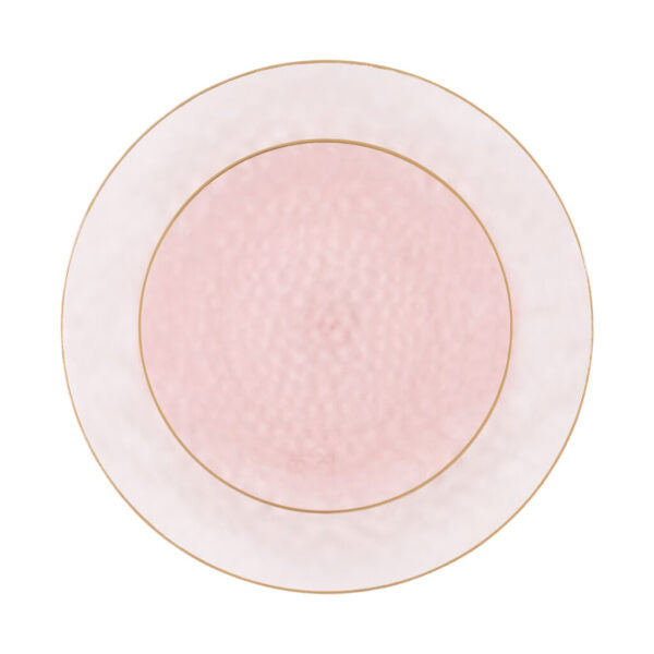 32-Piece Pink & Gold Hammered Plastic Dinnerware Set - Round Disposable Plates & Bowls (16 Servings) - Elegant Party, Wedding, Picnic, BBQ & Outdoor Dining Tableware