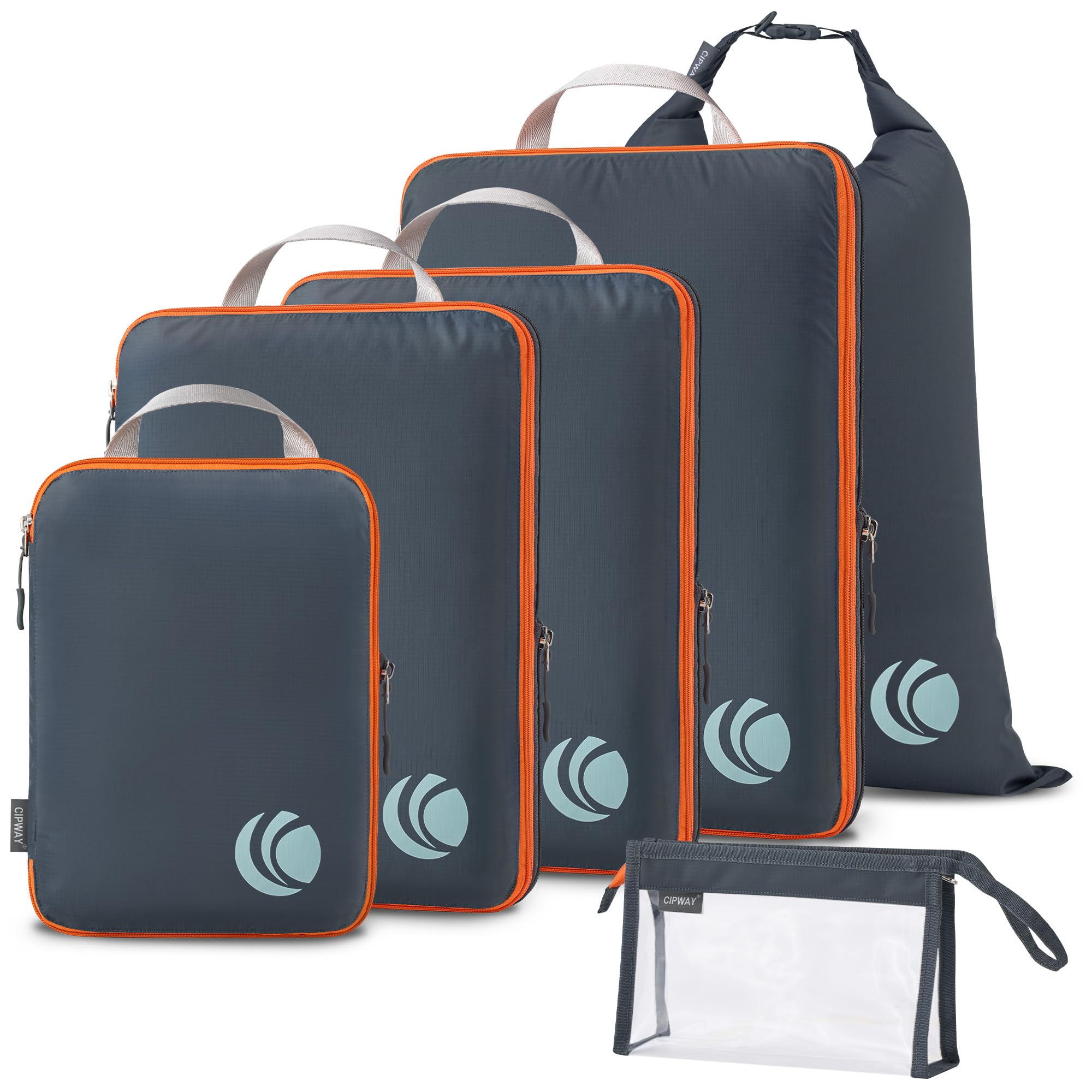 Ultralight Compression Packing Cubes Set - 6-Piece Travel Organizer with Laundry Bag & Clear Toiletry Case | Perfect for Carry-On Luggage, Business Trips & Weekend Getaways (Gray)