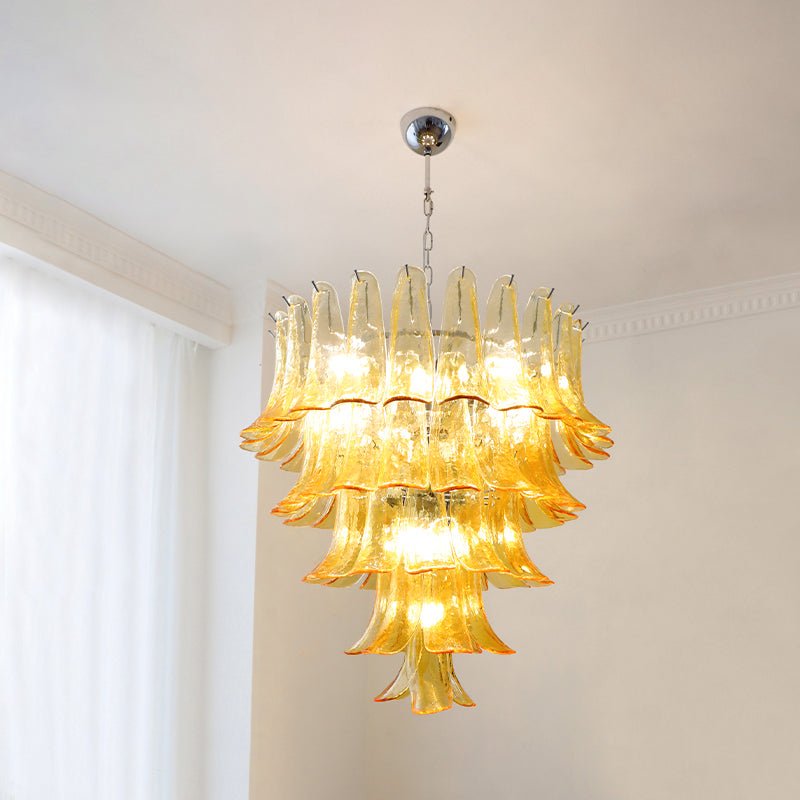 Exquisite Murano Glass Petals Chandelier - Handcrafted Italian Crystal Ceiling Light Fixture for Dining Room, Living Room & Bedroom Decor