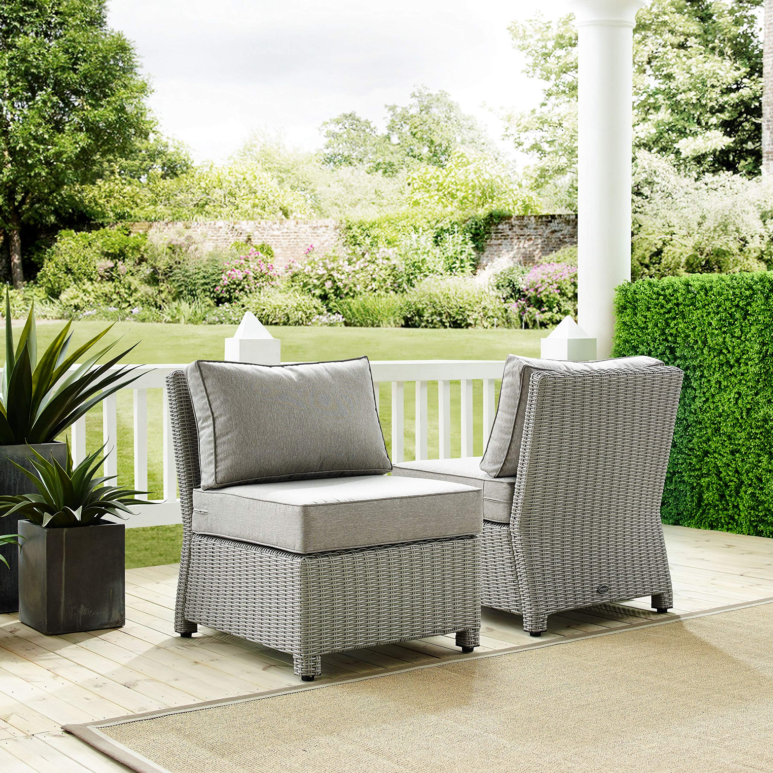 Crosley Bradenton 2-Piece Outdoor Wicker Chair Set with Gray Cushions - Patio Furniture for Conversation, Porch, Deck & Backyard Relaxation