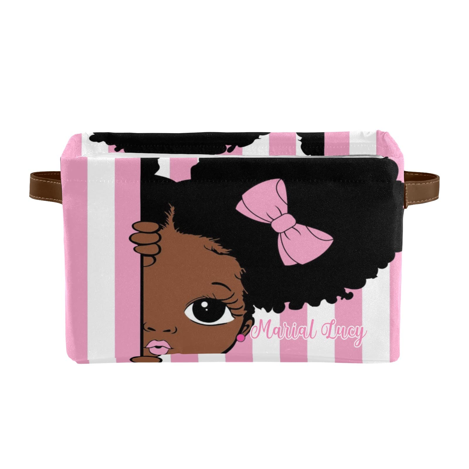 African Girl Princess Pink Personalized Storage Bins - Durable Cube Organizer Basket with Handle for Shelves, Wardrobe, Nursery & Toy Organization (1 Pack) - Perfect for Kids' Room Decor & Clutter Control