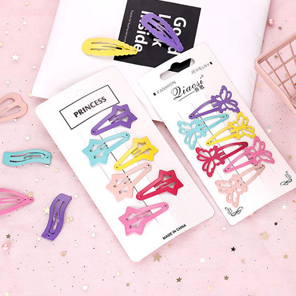 60 Pcs Non-Slip Snap Hair Clips & 60 Pcs Elastic Hair Bands Set - Colorful Metal Barrettes with Star, Butterfly & Heart Designs for Kids, Girls & Women | Perfect for School, Parties & Daily Hair Styling