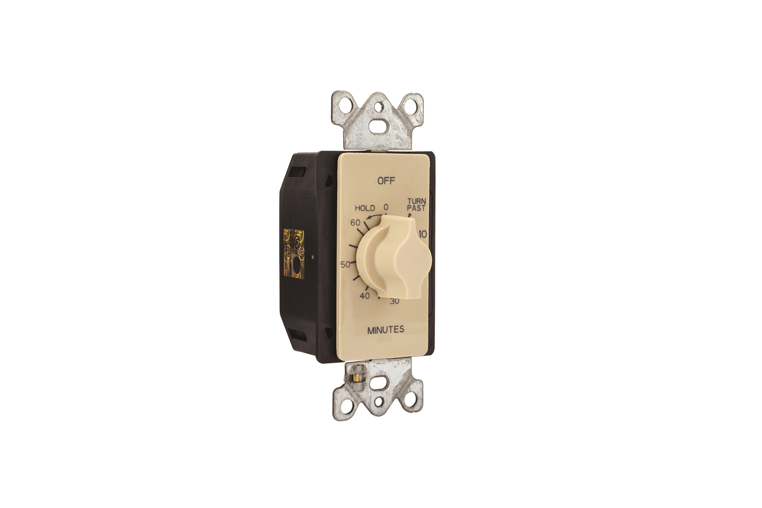 60 Minute Springwound Auto-Off In-Wall Timer Switch with Hold Function - Ivory White | Perfect for Bathroom Fans, Workshop Tools & Home Automation