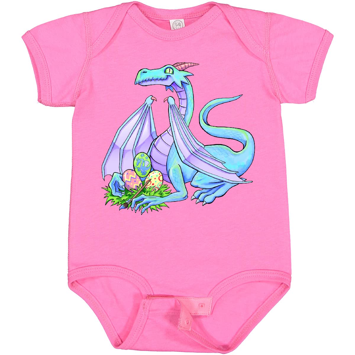 Inktastic Blue Easter Dragon with Painted Eggs Baby Bodysuit - Cute Easter Outfit for Infants & Toddlers - Perfect for Easter Photos, Family Gatherings & Spring Celebrations