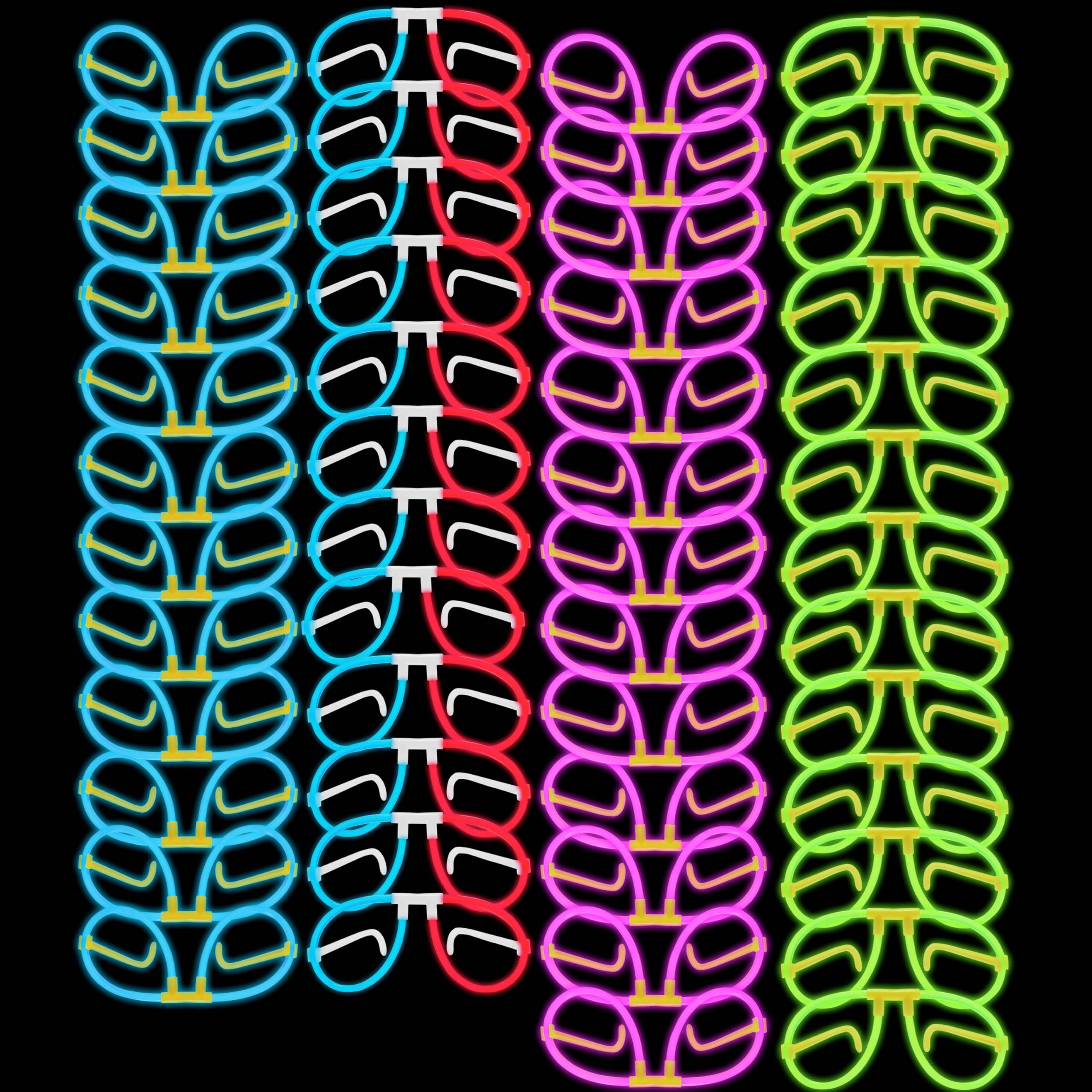 Glow Glasses for Kids - Bendable DIY Party Glasses with Connectors - Neon Glow Eyewear for Halloween, Raves & Birthday Parties - Fun Glow Accessories for Nighttime Events
