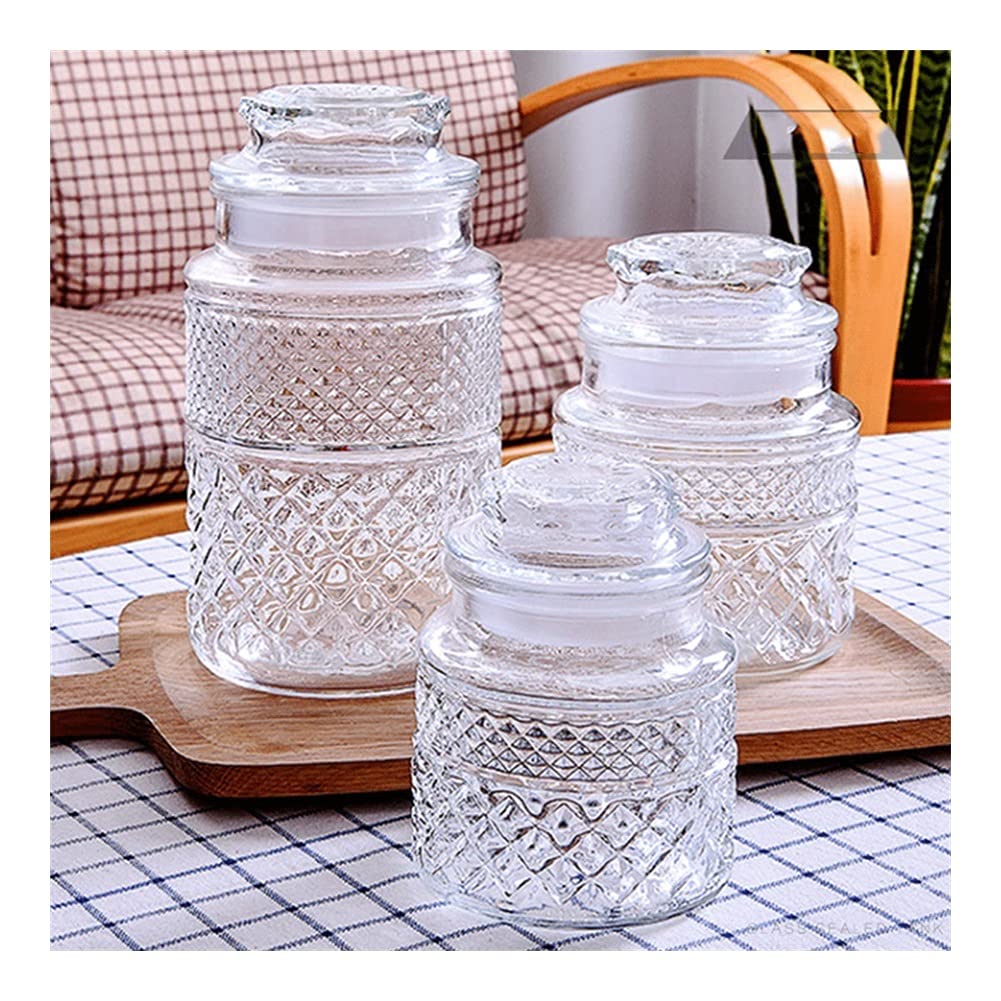 YXDO 3-Piece Clear Glass Food Storage Containers Set with Airtight Lids - Perfect for Cookies, Candy, Coffee, Tea & Pantry Organization | Elegant Carved Design for Kitchen Countertop & Dining Table Display