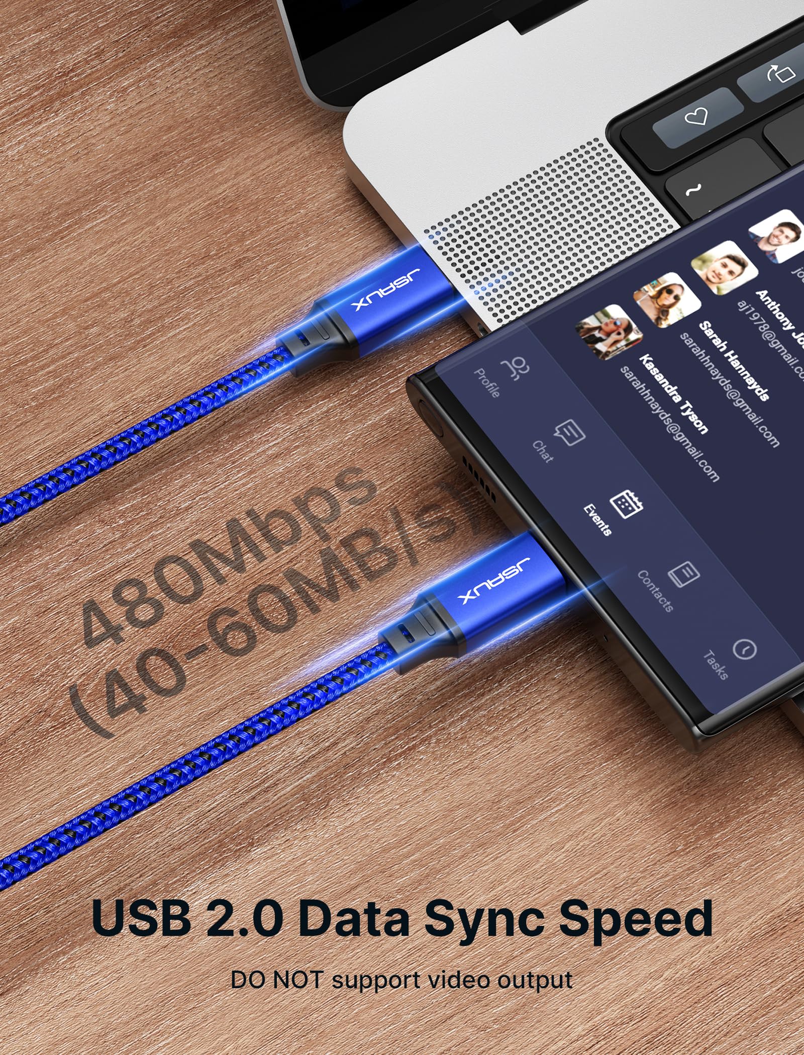 JSAUX 100W USB C to USB C Fast Charging Cable [2-Pack 10FT] - Compatible with iPhone 15 Series, Samsung Galaxy S24/S23 Series, MacBook, iPad Pro/Air - Fast PD Charging for Home, Office & Car Use - Blue