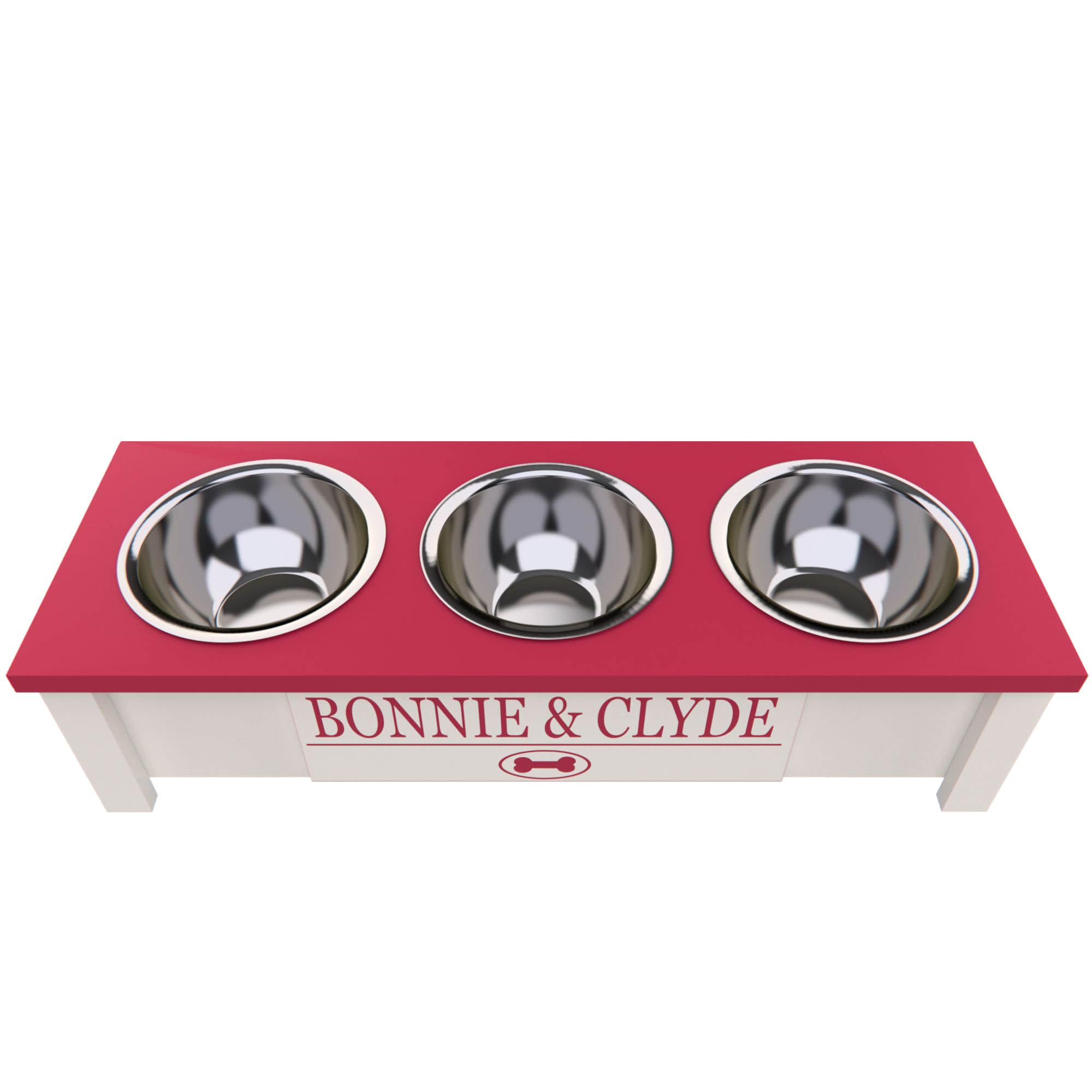 Personalized Elevated Triple Dog Bowl Stand for Large, Medium, Small & X-Small Dogs - 3 Stainless Steel Food & Water Bowls - Raised Dog Dish with Storage Compartment (Small, Pink) - Perfect for Feeding & Organizing Pet Supplies in Home, Kitchen or Outdoor Use