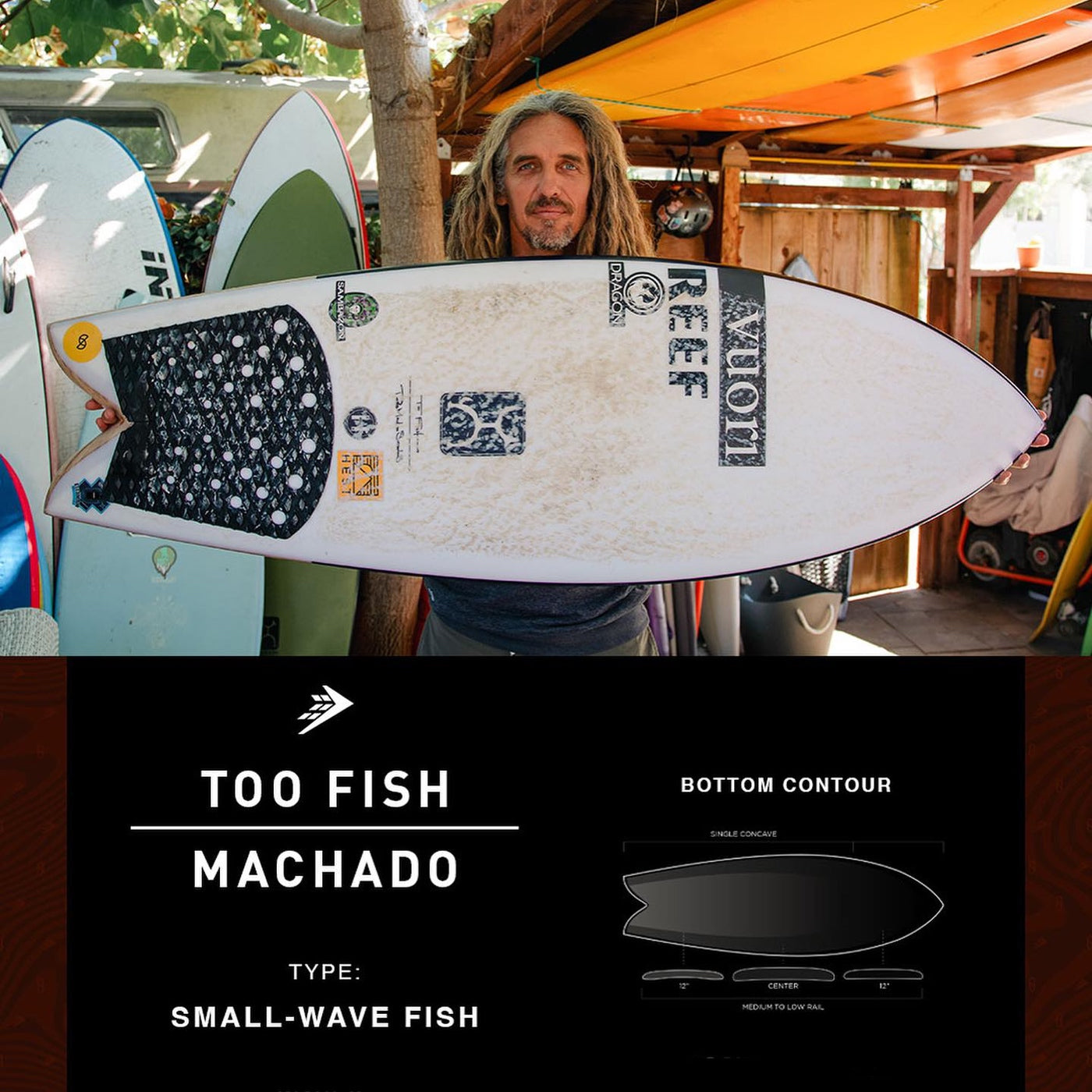 Firewire Machado 5'11 Too Fish Helium Black Surfboard with Future Fins - Perfect for Small to Medium Waves & Performance Surfing