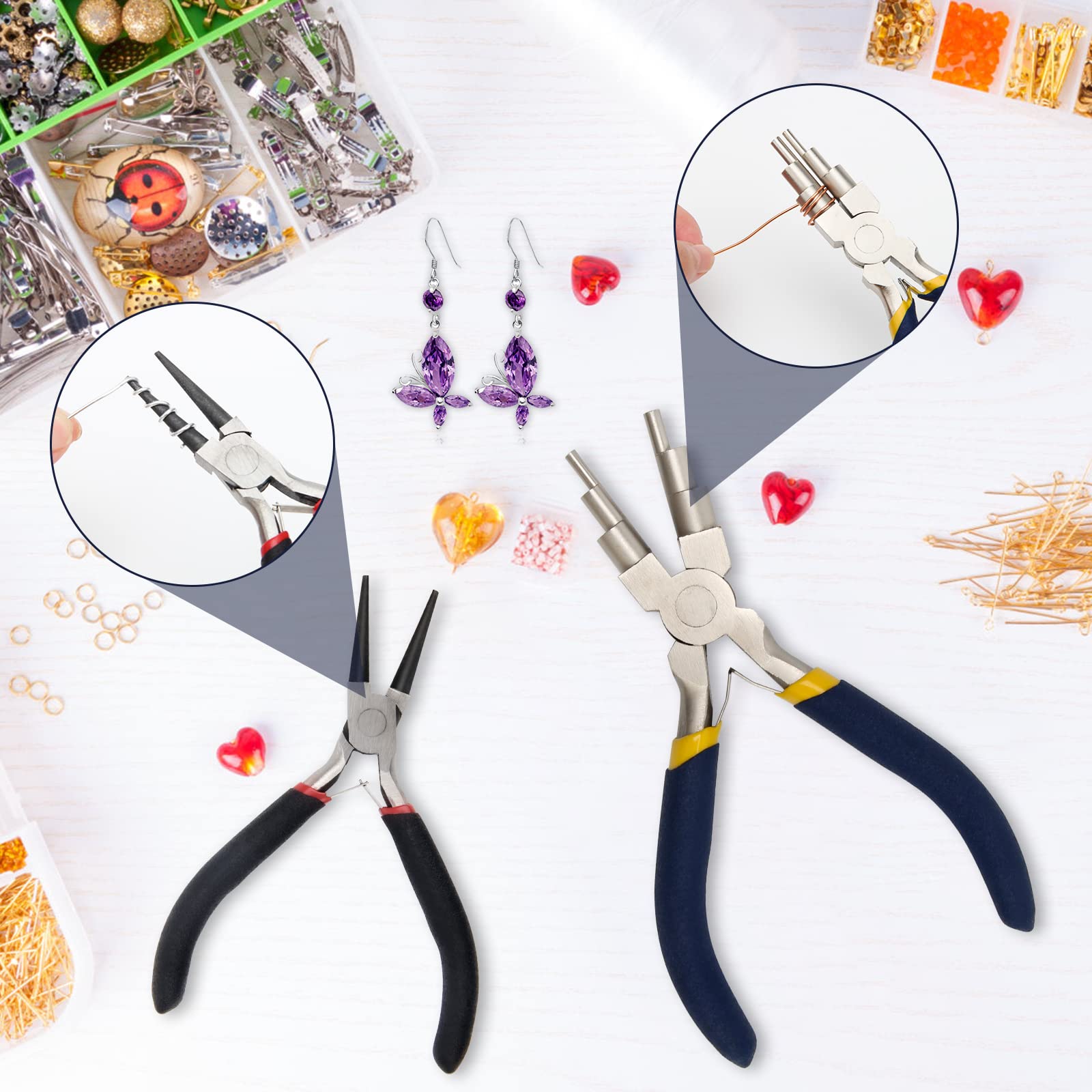 2-Piece Jewelry Pliers Set - AHIER 6-in-1 Bail Making Pliers & Round Nose Pliers for Jewelry Repair, Wire Wrapping, DIY Crafts - Perfect for Jewelry Making, Beading & Home DIY Projects