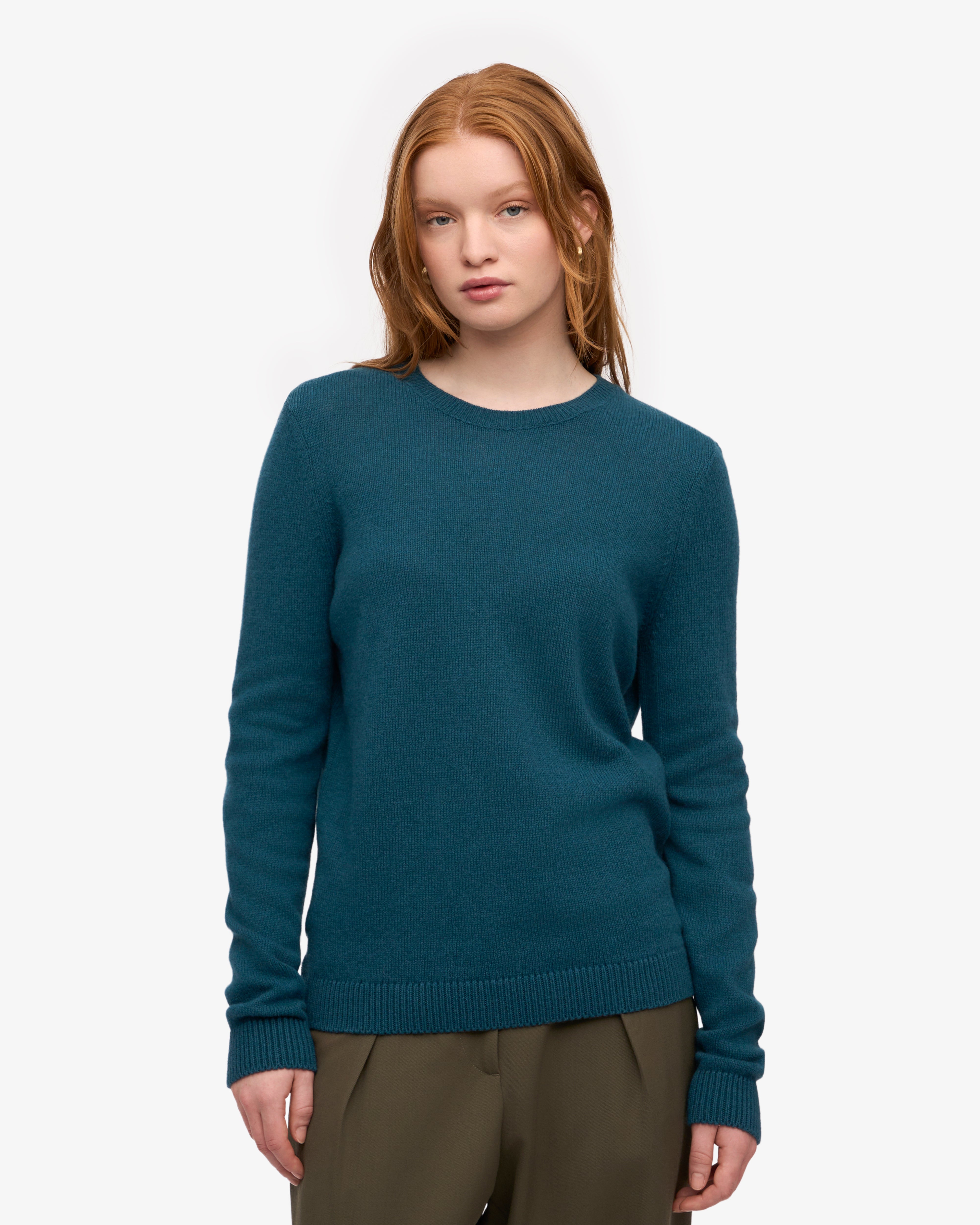 Women's Classic Merino Wool Crew Neck Sweater - Soft & Warm Winter Knit Pullover - Ocean Green - Perfect for Office, Travel & Casual Outfits