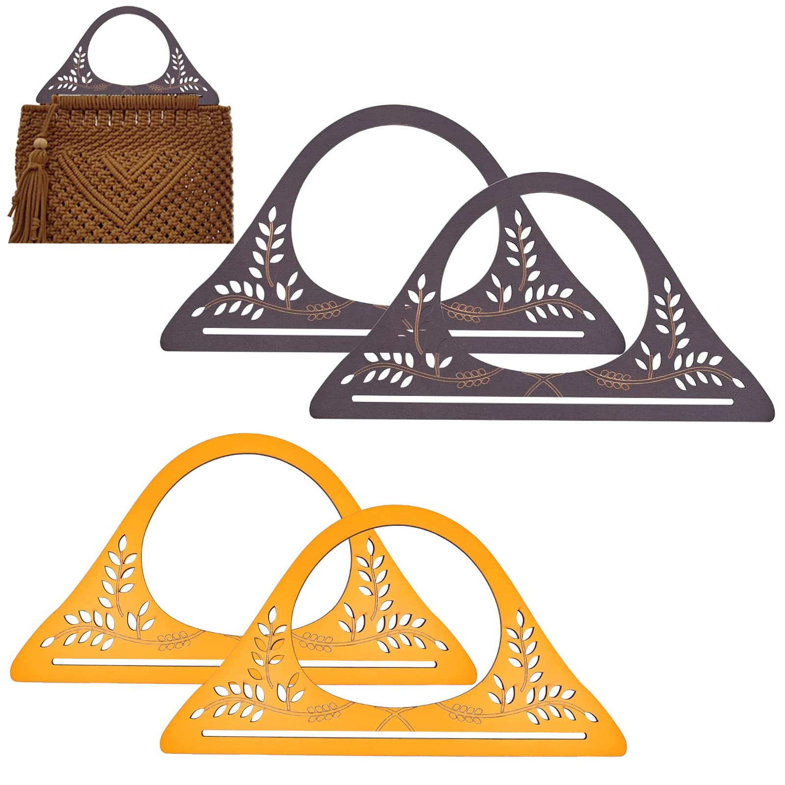 CHGCRAFT 4-Pack D-Shaped Wooden Purse Handles - Classic Pattern Replacement Handles for Straw Bags, Beach Totes & Canvas Handbags (9.8x5.3x0.2 Inch, Dark Brown & Orange) - Perfect for DIY Crafting, Bag Repair & Fashion Accessories