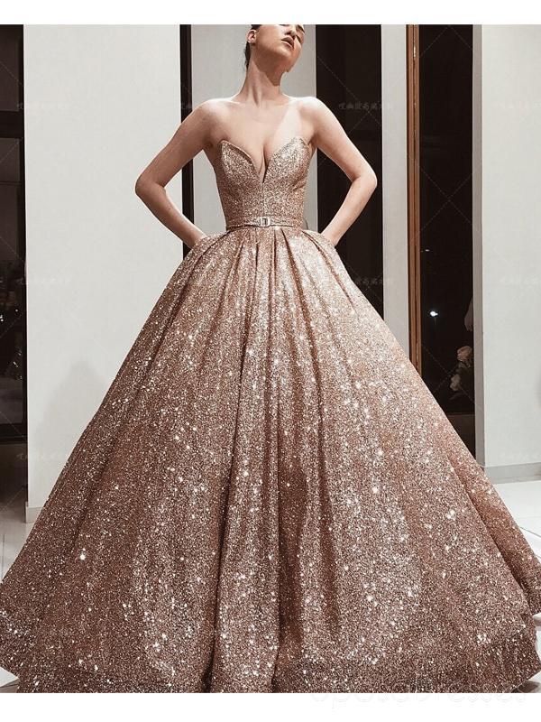 Elegant Gold Sequin Ball Gown Sparkly Long Evening Prom Dress for Women - Perfect for Formal Events, Homecoming, Pageants & Special Occasions