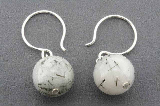 Black Rutile Quartz Ball Drop Earrings - Sterling Silver Jewelry for Women | Elegant Dangle Earrings for Parties, Weddings & Everyday Wear