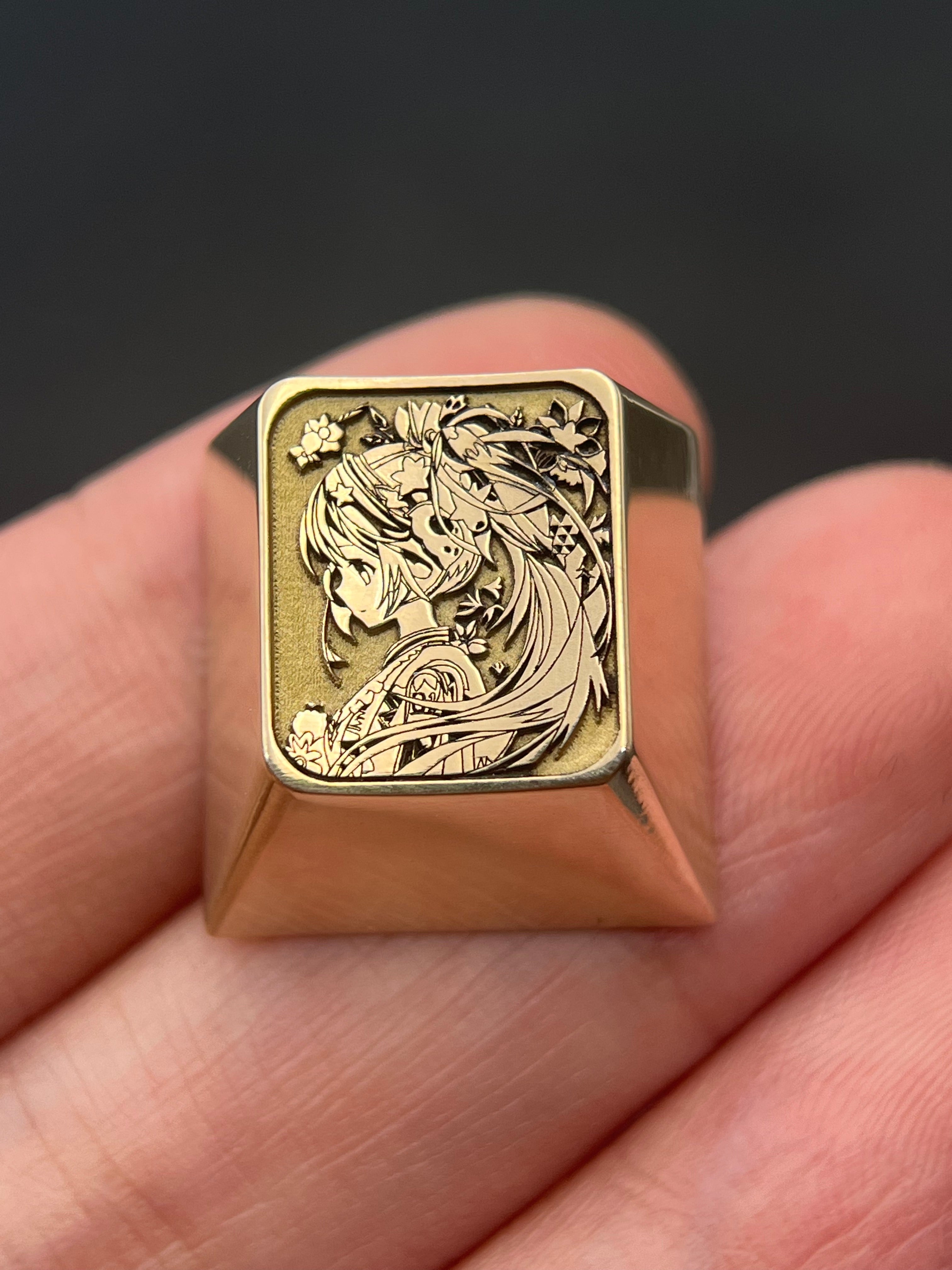 Hatsune Miku Brass Deep Engraved 1U Metal Keycap - Anime Game Music Character Mechanical Keyboard Key - Perfect for Custom Keyboards & Gaming Setups