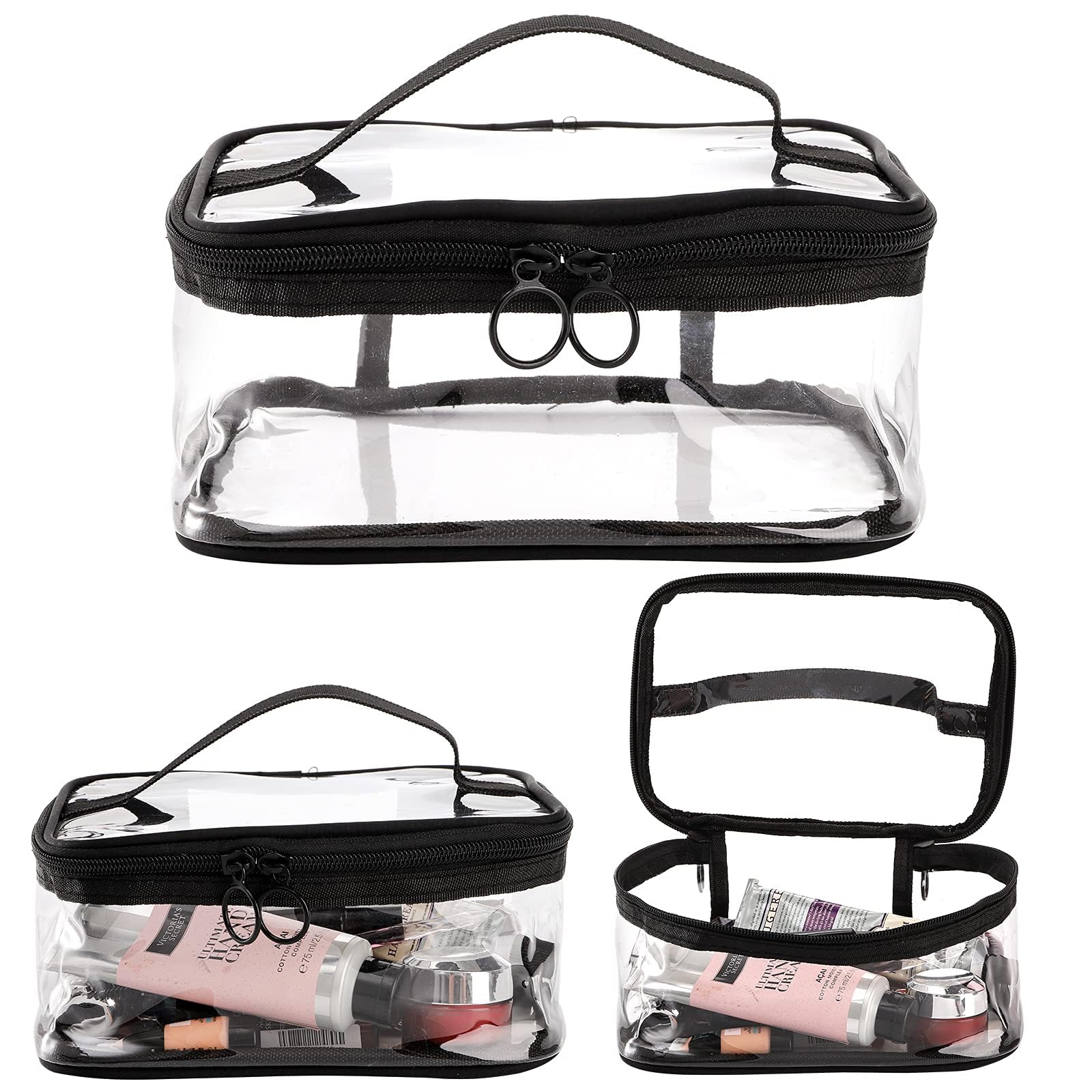 Peohud 4 Pack Clear Makeup Bags with Zipper - Waterproof Toiletry Organizer for Travel, Cosmetics Storage Pouch - Portable Transparent Cosmetic Bags for Bathroom, Vacation & Daily Use