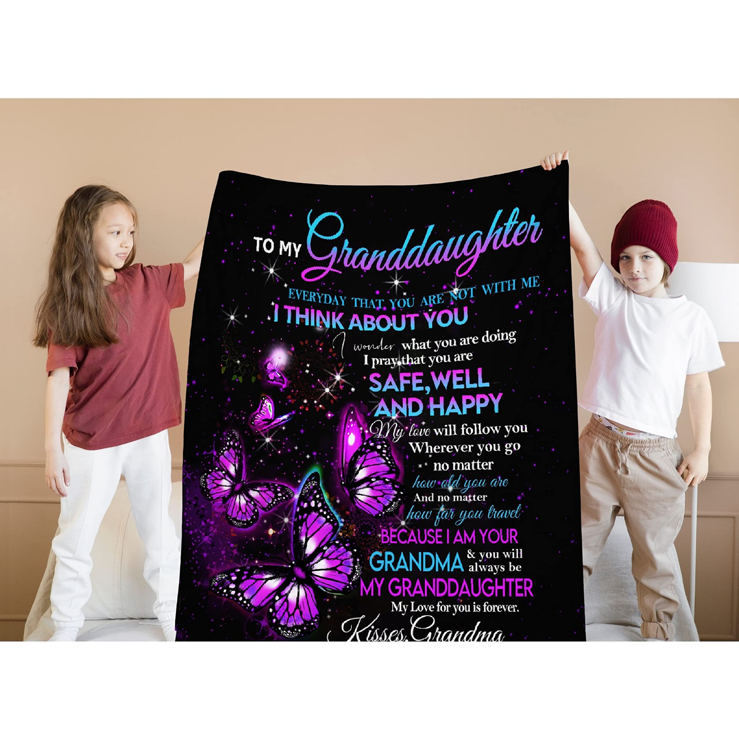 Vajrapani Butterfly Blanket - Ultra Soft Flannel Throw Blanket for All Seasons | Lightweight & Warm | Perfect for Living Room, Bed, Sofa & Office Use | Extra Large 120x90 Inches | Thoughtful Gift from Grandma to Granddaughter
