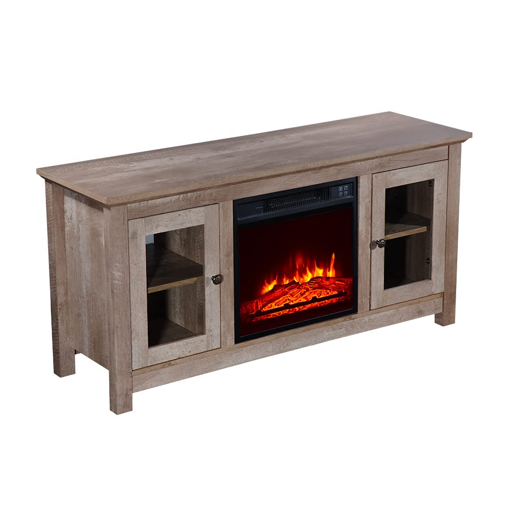 51-Inch Electric Fireplace TV Stand with Remote - 1400W Heater, Realistic Log & Flame Effect, Black Entertainment Center for Living Room, Bedroom, or Office (Model SF03-18G HA114-51)