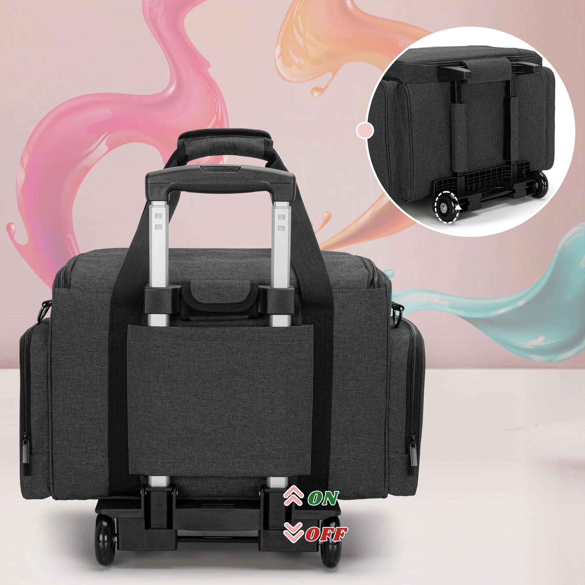 LUXJA Rolling Nail Polish Organizer - Holds 90 Bottles & Nail Lamp, Portable Nail Art Storage Case with Detachable Wheels & 3 Removable Trays (Patented) - Perfect for Salon Professionals & Home Nail Artists - Black