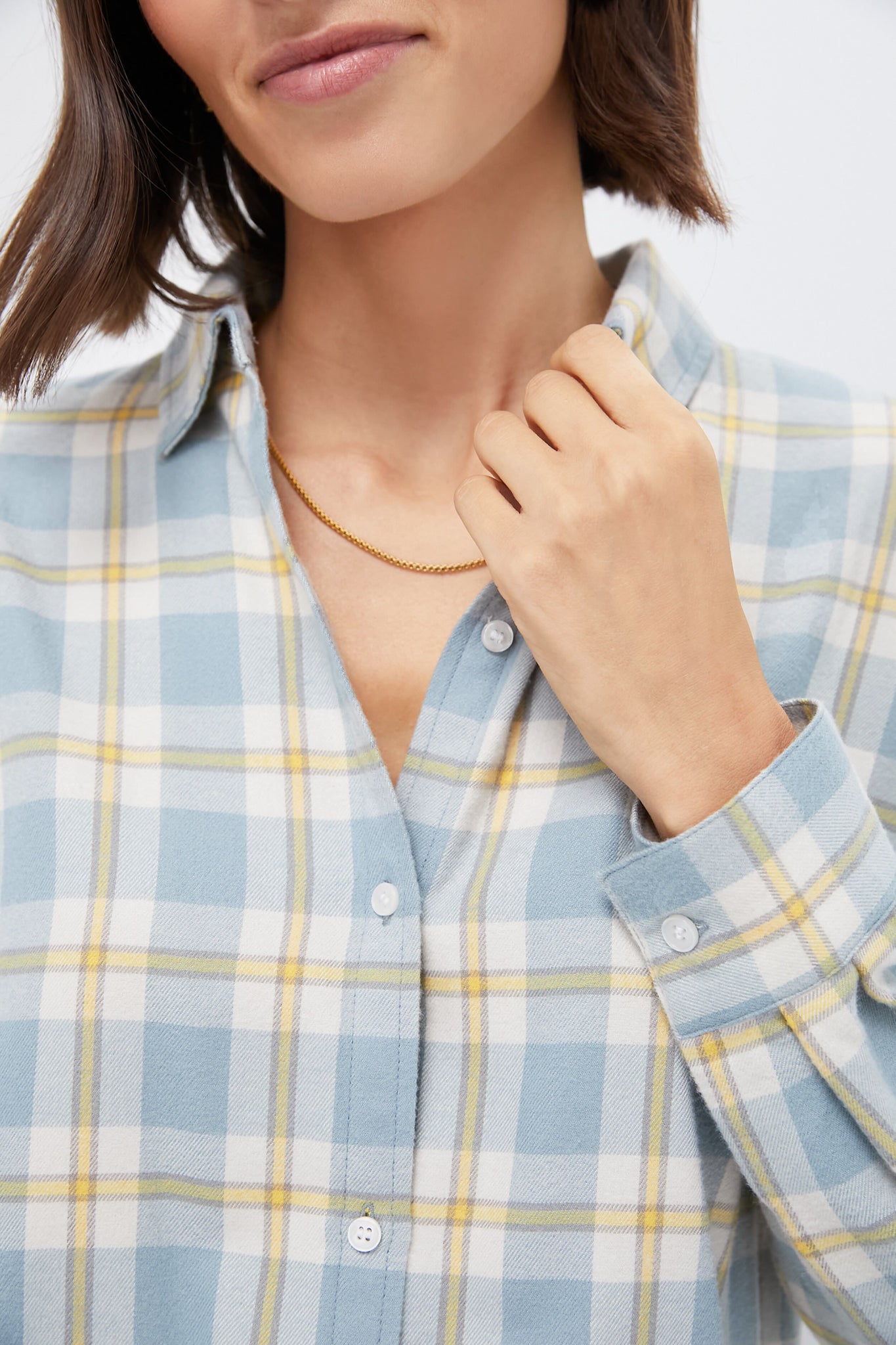 Blue Plaid Flannel Cropped Jasper Button Down Shirt for Women - Soft & Stylish Fall Fashion Top for Casual Outfits, Layering, and Outdoor Adventures