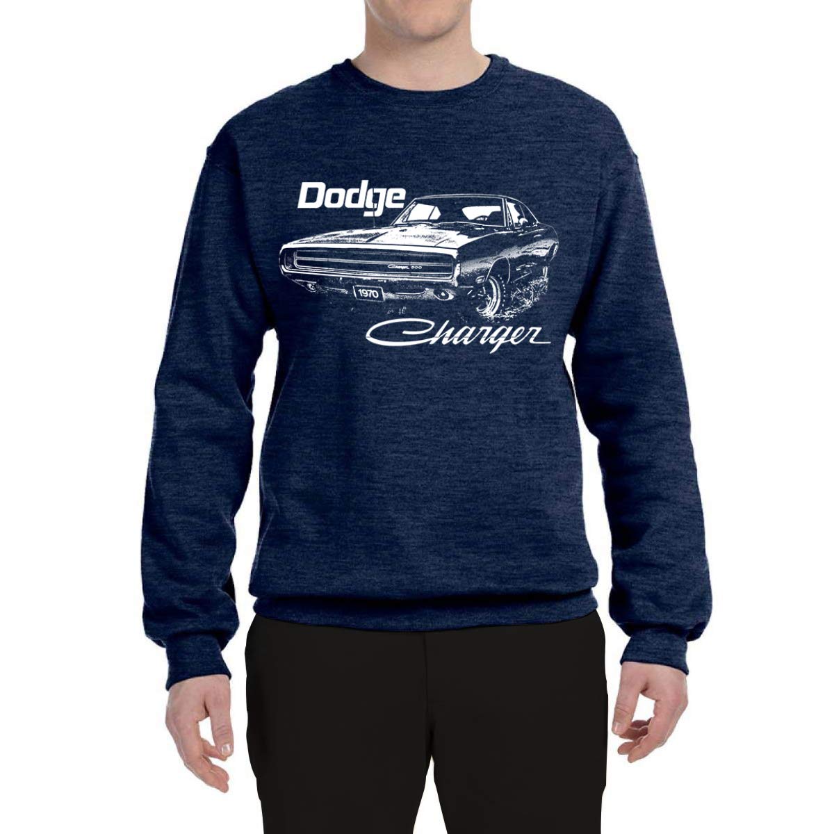 Vintage 1970 Dodge Charger Racing Graphic Sweatshirt for Men - Retro White Muscle Car Hoodie, Classic American Truck Crewneck Sweater (Perfect for Car Enthusiasts, Racing Fans & Casual Streetwear)
