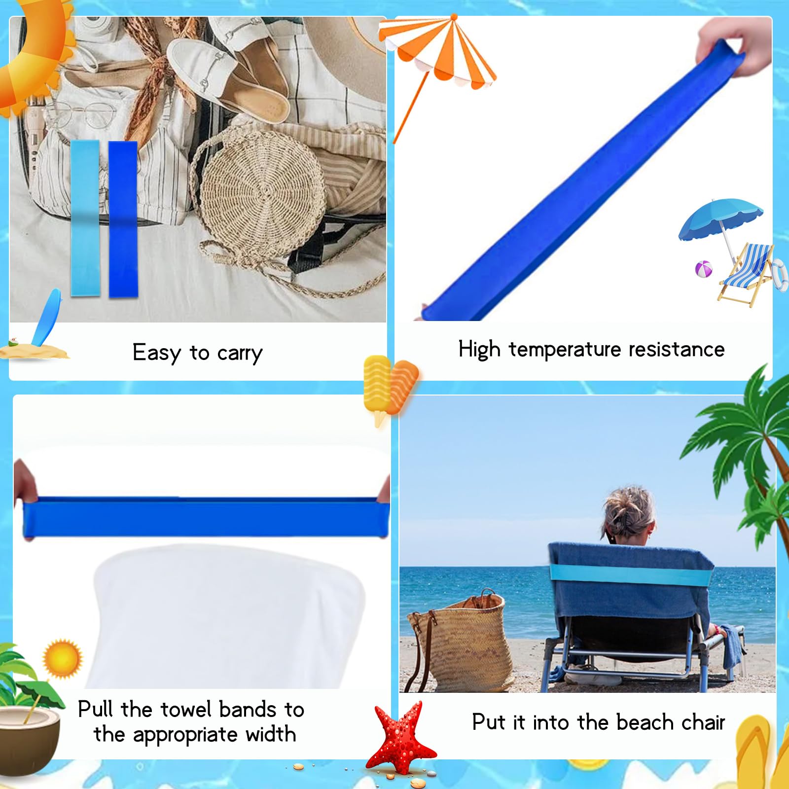 8 Pack Stretchable Beach Towel Bands for Cruise Chairs & Pool Loungers - 2025 Must-Have Travel Accessories | Secure Towel Clips Alternative for Beach, Poolside & Vacation Use