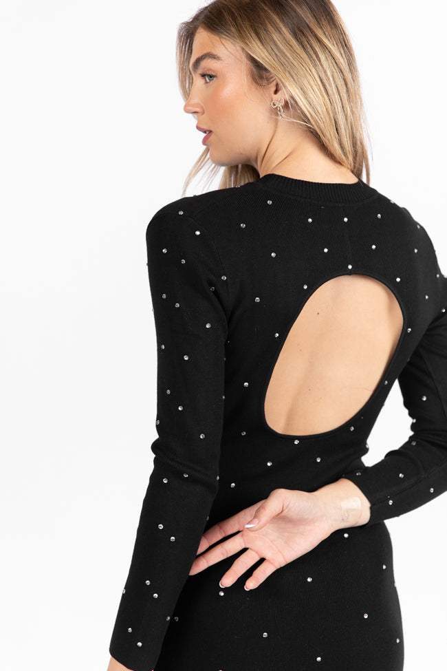 The Art of Happiness Black Embellished Detail Knit Maxi Dress - Elegant Boho Style for Women | Perfect for Weddings, Parties & Special Occasions | FINAL SALE