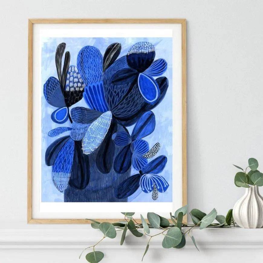 Wild Blue Bunch Abstract Art Print - Modern Wall Decor for Living Room, Bedroom & Office - Perfect for Home & Office Decor