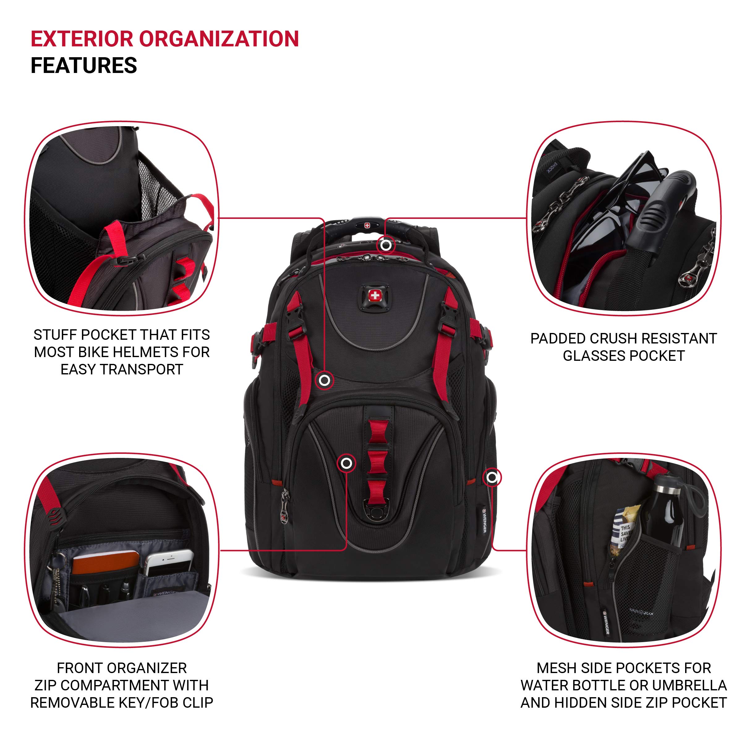 Wenger Maxxum Laptop Backpack for 16 Inch Laptop - Durable Unisex Computer Bag with Padded Compartment (Black/Red) - Perfect for Work, Travel & College