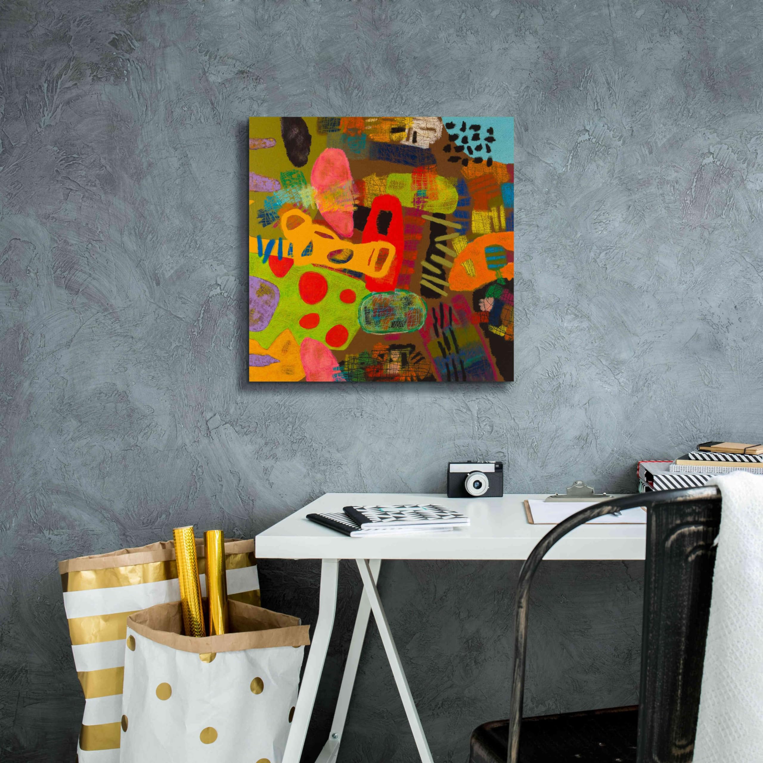 Epic Graffiti 'Conversations in the Abstract 19' by Downs - Premium Giclee Canvas Wall Art Print 18x18 Inches - Modern Abstract Graffiti Painting for Living Room, Bedroom & Office Decor