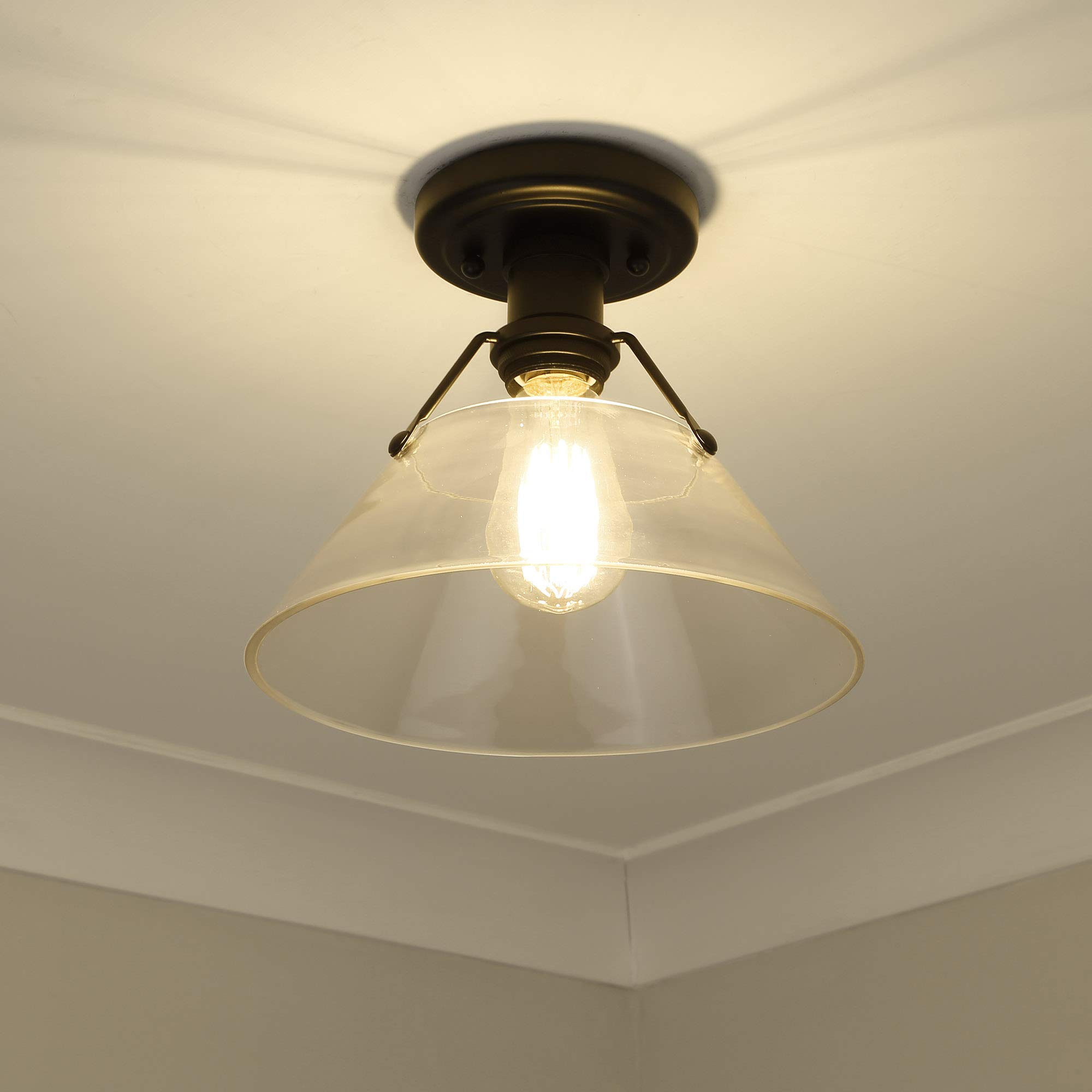 Golden Lighting Orwell Flushmount Ceiling Light Fixture - Matte Black with Clear Glass Shade - Perfect for Bedroom, Hallway, or Entryway Lighting