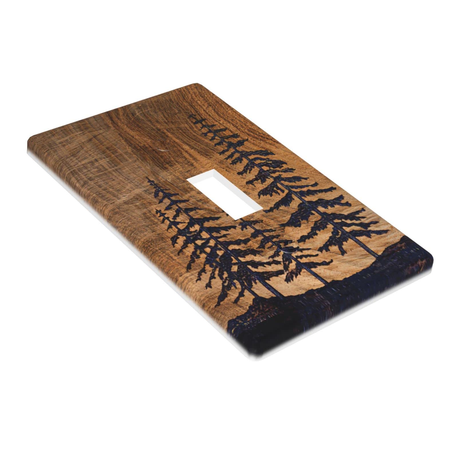 Rustic Pine Tree Wood Grain Light Switch Plate Cover - Farmhouse Decor Plastic Wall Plate for Single Gang Toggle Switch - Perfect for Cabin, Bedroom, and Living Room Décor