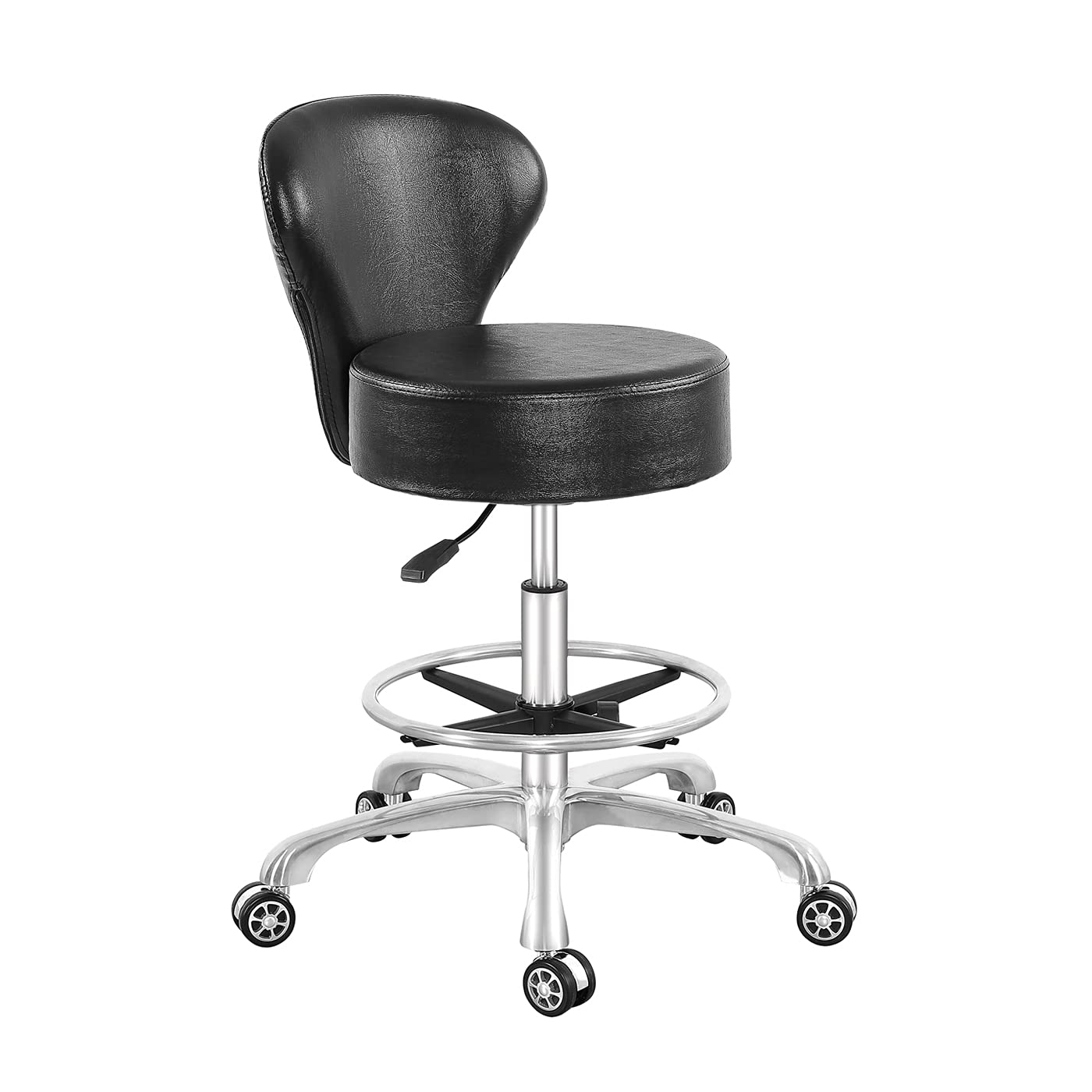 **Heavy Duty Hydraulic Rolling Stool with Adjustable Height & Backrest - Ergonomic Drafting Chair for Office, Kitchen, Medical, Dentist, Shop & Home Use - Includes Footrest for Comfort**