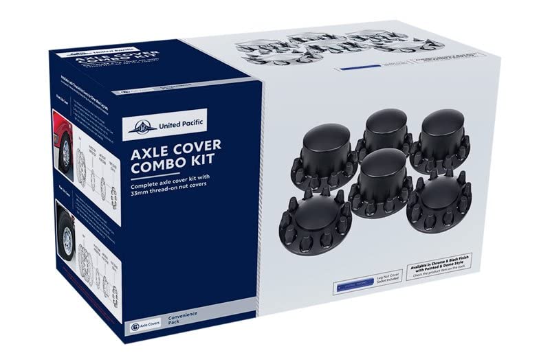 United Pacific 10354 Dome Axle Cover Kit - 33mm Standard Thread-On Nut Covers with Tool, ABS Plastic, Universal Fit for Trucks & Trailers, Matte Black - Heavy Duty Protection for Wheels & Axles