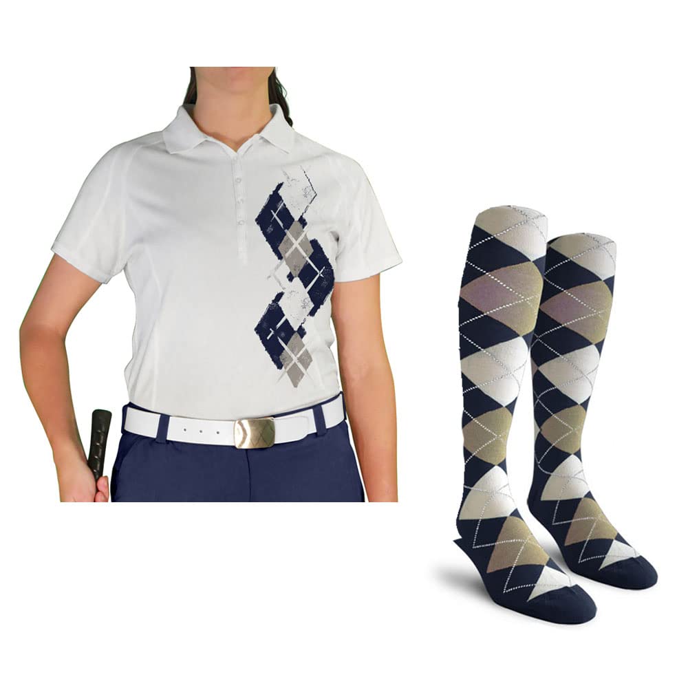 Dry Fit Short Sleeve Graphic Golf Polo Shirt with Socks for Women - Breathable Moisture Wicking Performance Top & Comfortable Socks Set - Argyle Paradise Design (Sizes 4A-4Z) | Perfect for Golf, Tennis, Casual Wear & Outdoor Activities