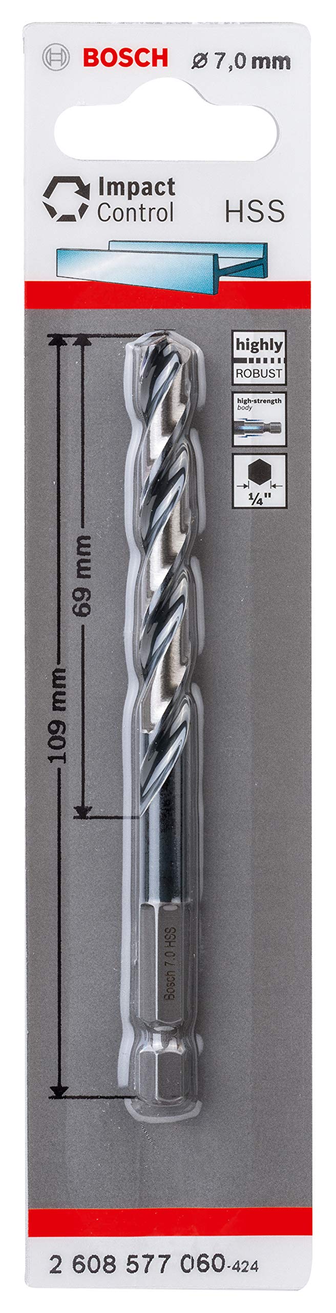 Bosch Professional Impact Control HSS Twist Drill Bit Set - 7mm x 69mm x 109mm Metal Drill Bits for Impact Drills - Perfect for DIY Projects, Metalworking & Construction Accessories