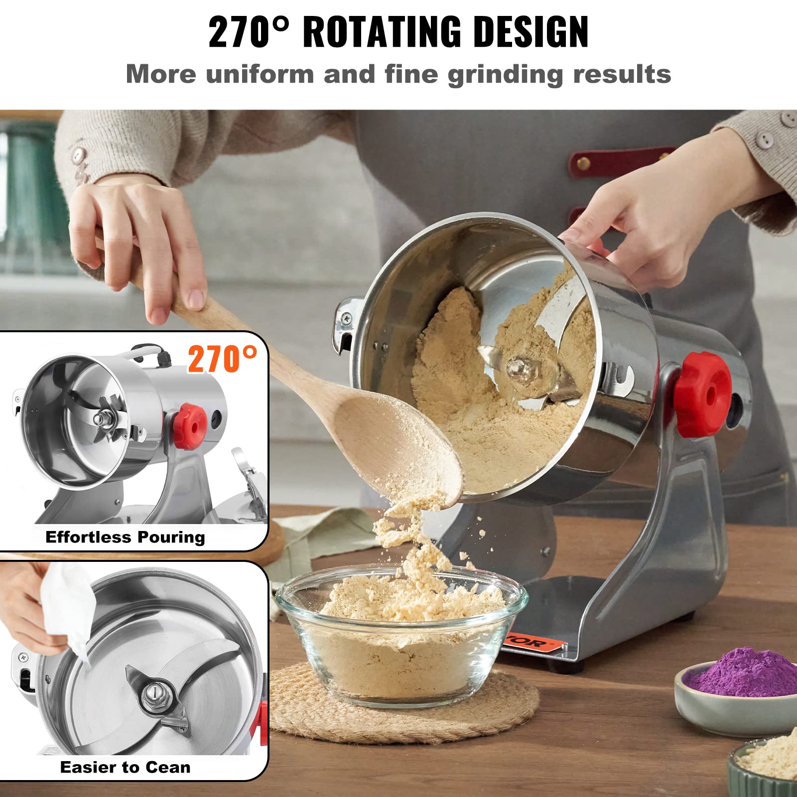 VEVOR 700g Commercial Electric Grain Grinder - 2500W High-Speed Stainless Steel Mill for Coffee, Corn, Pepper & Dry Grains | Perfect for Home Kitchens, Bakeries & Coffee Shops