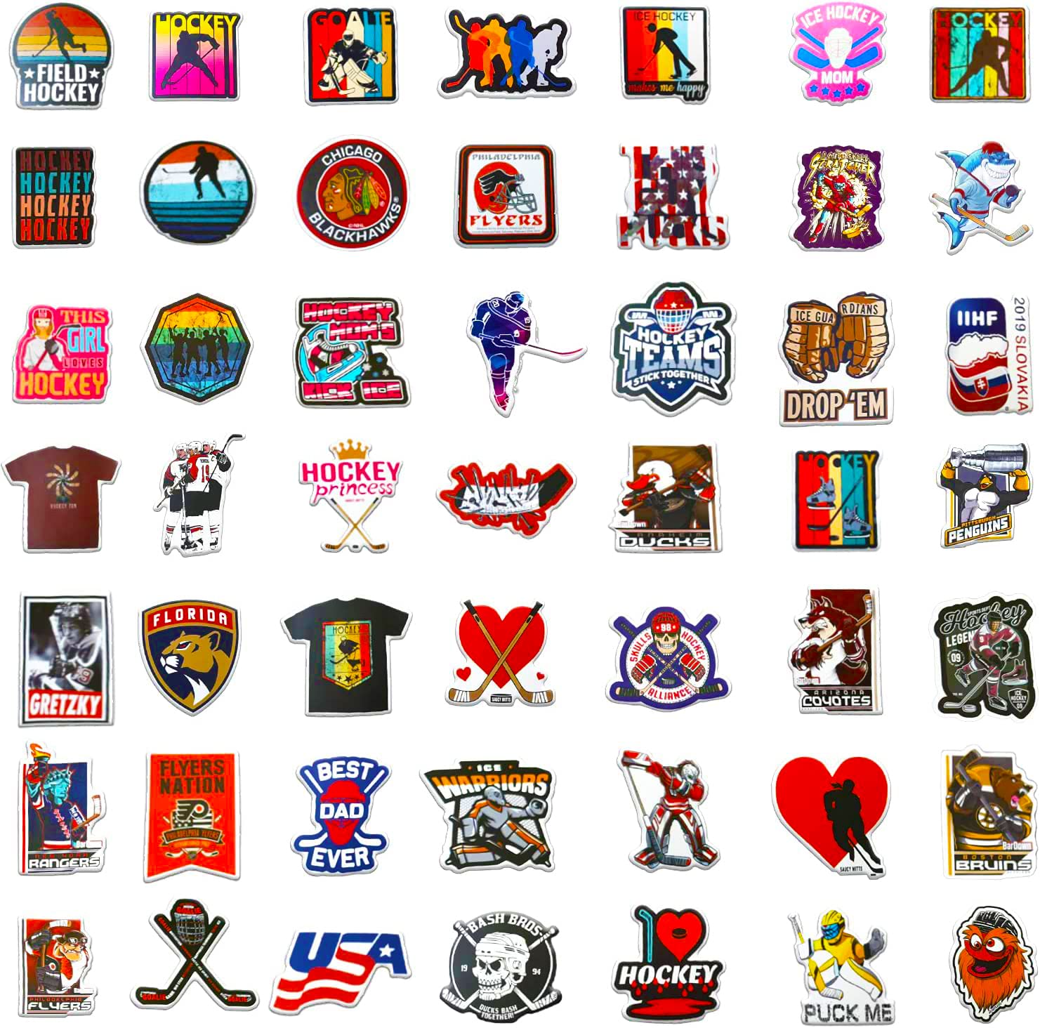 Hockey Stickers for Kids & Adults - 100pcs Waterproof Vinyl Sports Stickers Set - Reusable Decals for Helmets, Laptops, Luggage, Water Bottles & Scrapbooks - Perfect for Hockey Fans, Players & Team Spirit (GlibertVillageGoods) - Great for Game Days, School Supplies & Sports Gear Customization