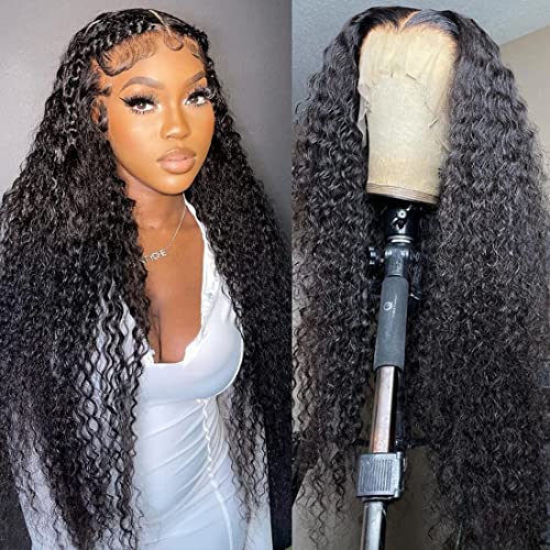 30 Inch Long Water Wave Human Hair Wig with 13x4 HD Lace Front - Glueless 150% Density Pre-Plucked with Baby Hair for Black Women (Natural Color, Wet & Wavy) - Perfect for Daily Wear, Parties, and Special Occasions