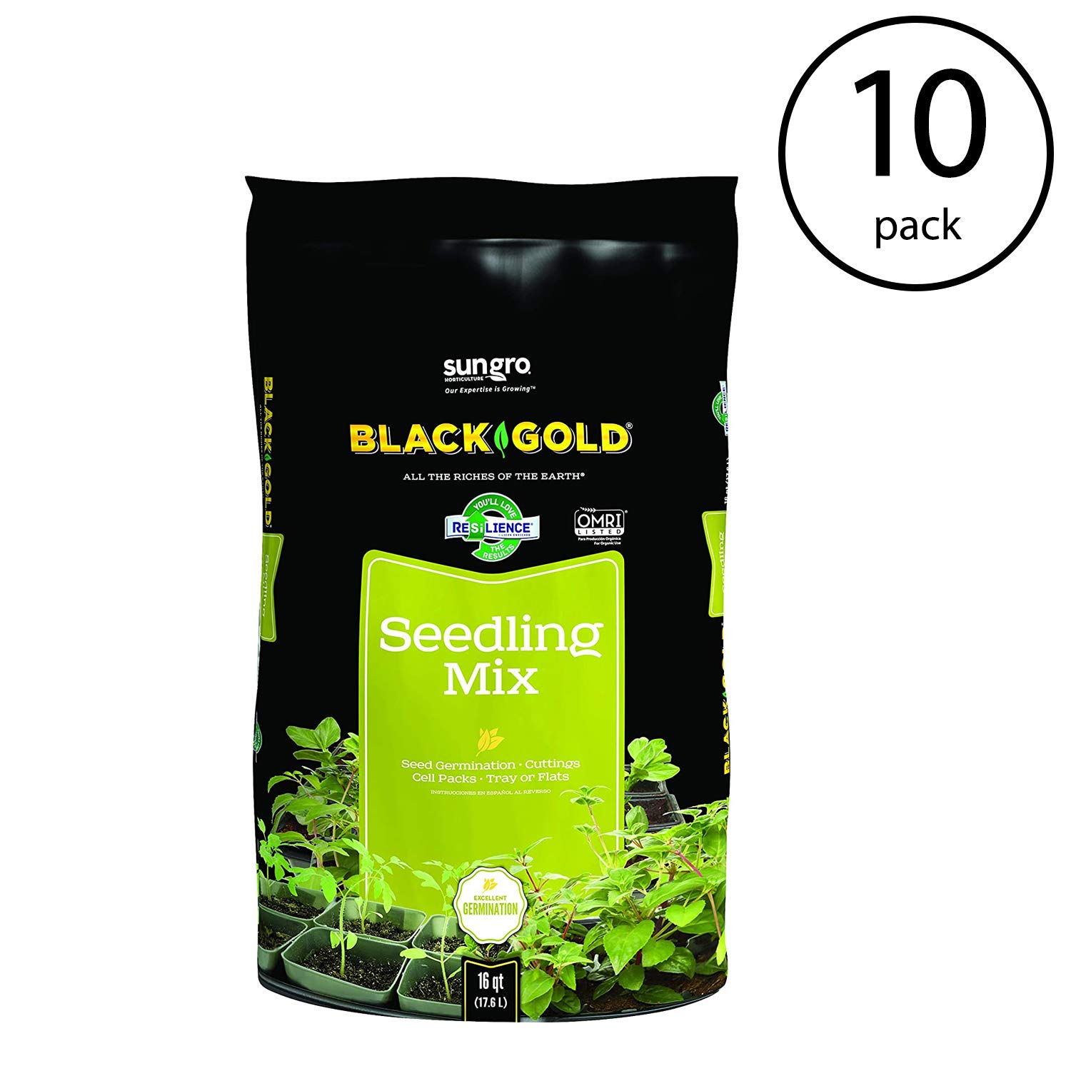 SunGro Horticulture Seedling Germination Mix - Premium Potting Soil for Seeds, Cuttings, Vegetables & Herbs - 16 Quart Bag (10 Pack) - Ideal for Indoor Gardening, Greenhouses & Home Plant Nurseries