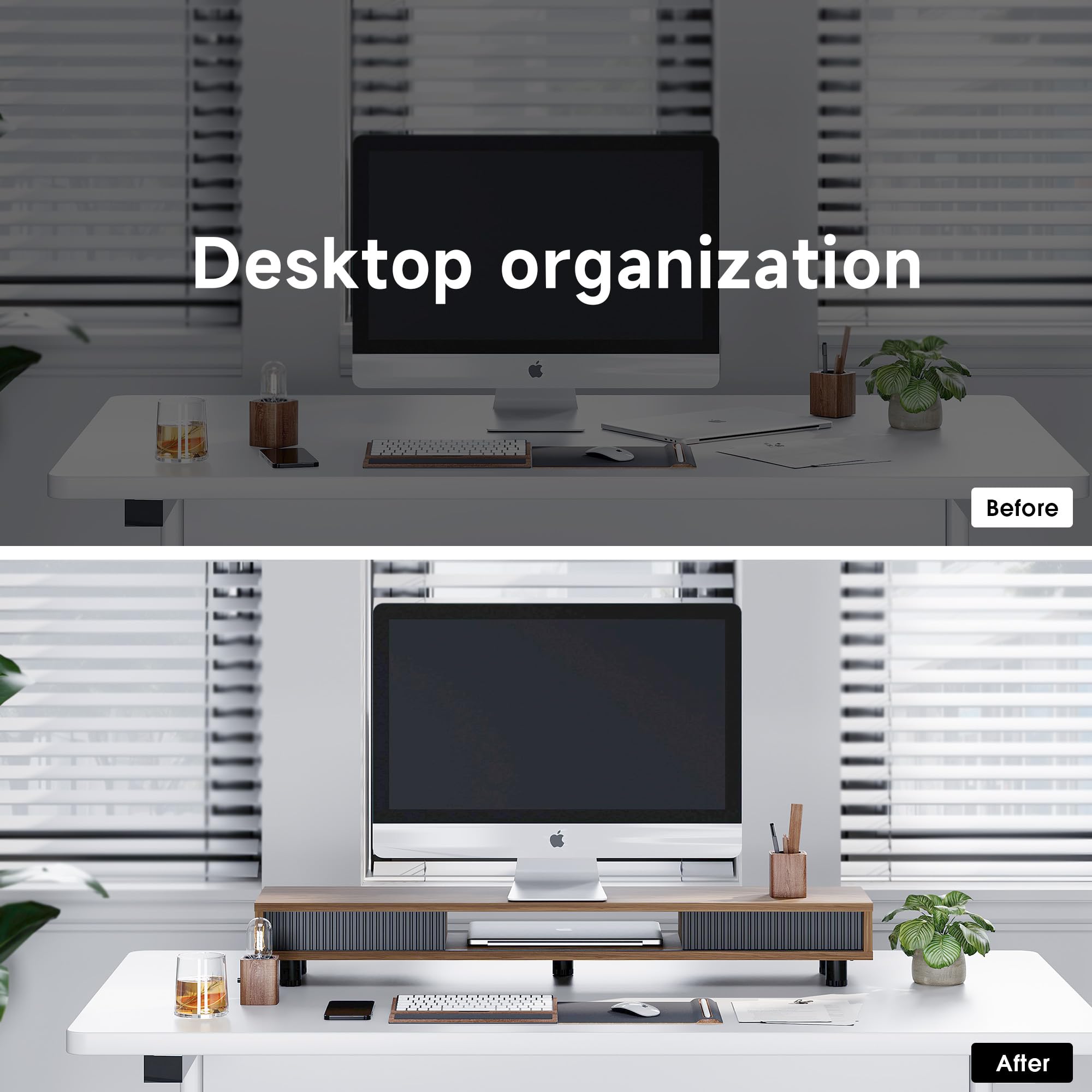 Dual Monitor Stand with Storage Shelf - 42.5