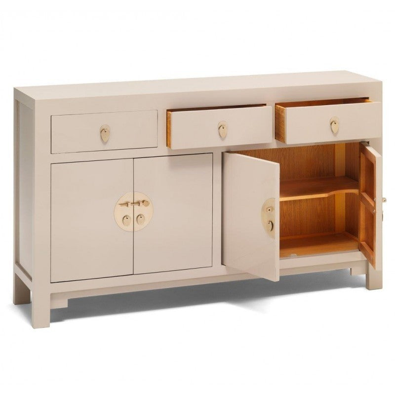 Golden Dragon Oriental Painted Solid Wood Grey Large Sideboard Buffet Cabinet 160x40x85cm - Traditional Asian Style Storage for Dining Room, Living Room & Entryway