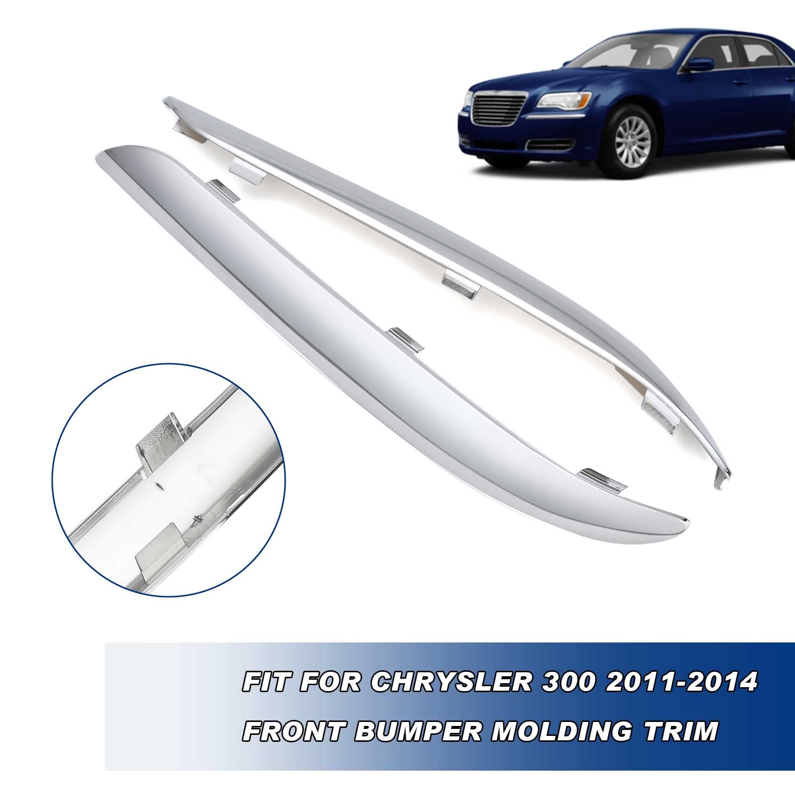 Chrysler 300 Front Bumper Molding Trim Chrome Cover - Left & Right Side Replacement for 2011-2014 Models - Fits Part Numbers CH1046103 CH1047103 68127941AB 68127940AB - Perfect for Car Restoration & Auto Body Repair