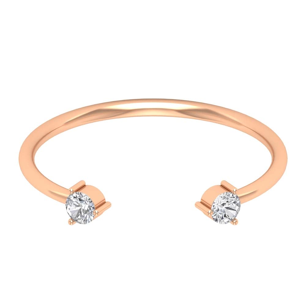 14K Solid Gold Natural Diamond Cuff Ring for Women - Two Stone April Birthstone Ring | Elegant Jewelry Gift for Anniversary, Birthday & Special Occasions