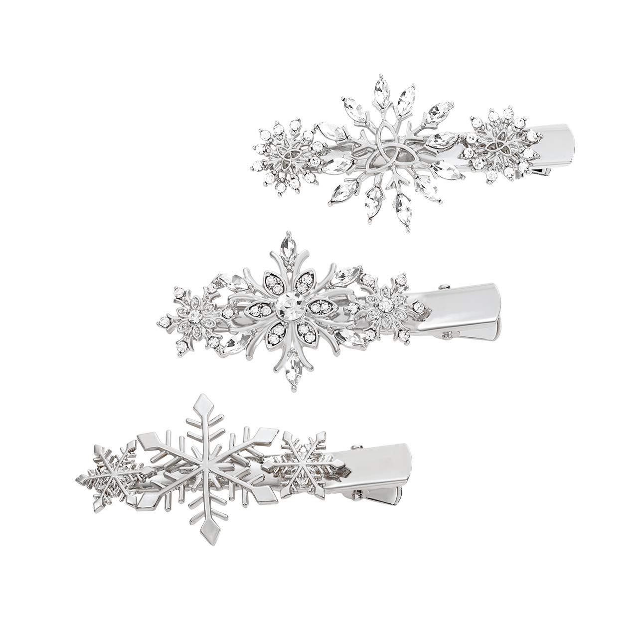 Christmas Snowflake Hair Clips - Rhinestone Crystal Hair Barrettes for Women & Girls (3pcs) | Winter Glitter Hair Accessories for Holiday Parties, Xmas Gifts & Frozen Themed Events
