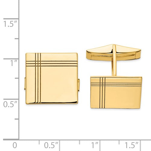 14K Yellow Gold Square Cufflinks for Men - Elegant Formal Dress Accessories for Weddings, Business & Special Occasions