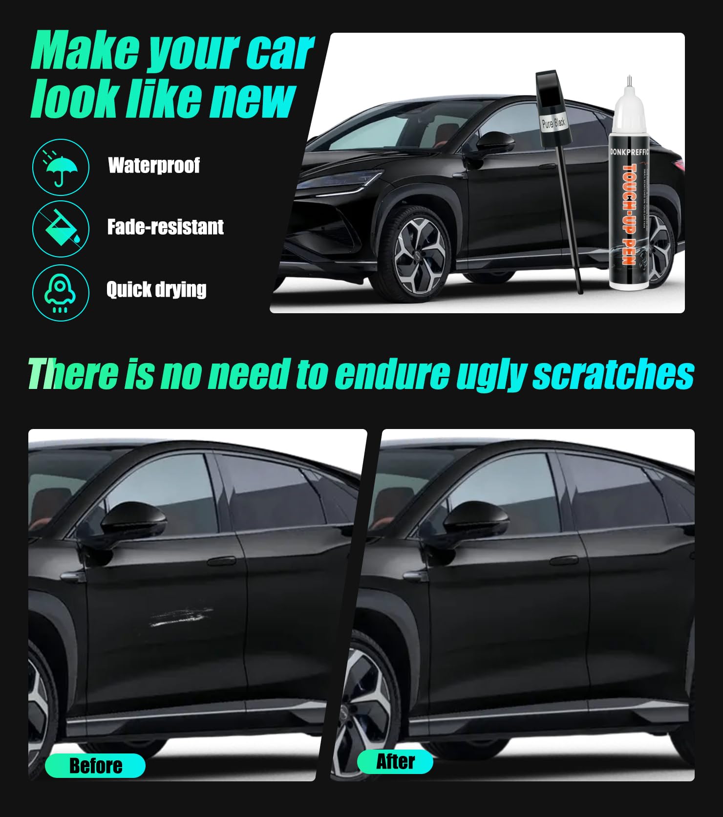 Premium Car Scratch Repair Kit - Deep Scratch Remover & Auto Touch Up Paint (Black) | Professional Car Paint Restoration for Scratches, Chips & Blemishes | Perfect for DIY Car Detailing & Vehicle Maintenance