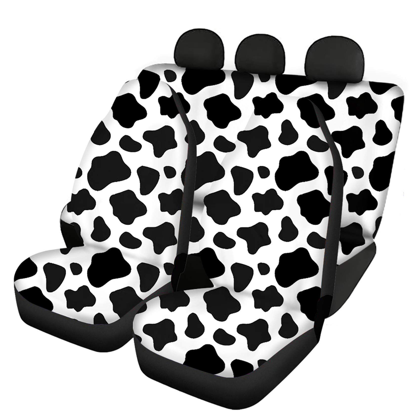 HUGS IDEA Universal Fit 4-Piece Car Seat Covers Set - Black & White Cow Pattern Protector for Cars, SUVs, Trucks | Durable Interior Accessories for Comfort & Style | Perfect for Family Road Trips, Daily Commute, and Pet Protection