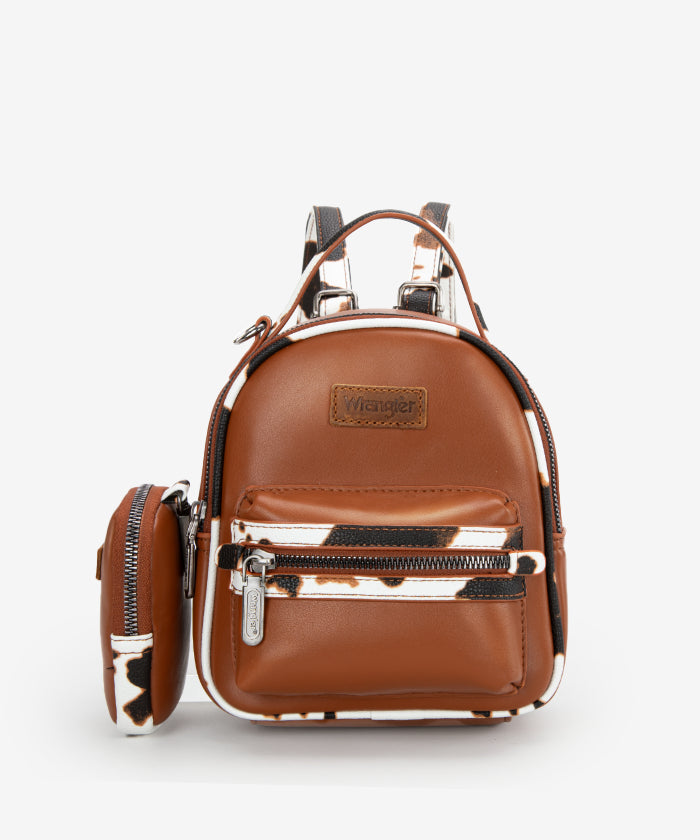 Wrangler Cow Print Mini Backpack for Women - Trendy Western Style Small Purse for Travel, School & Daily Use