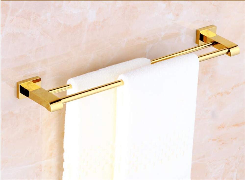 Premium European Solid Copper Towel Rack - 40cm Gold Double Bar Wall-Mounted Bathroom & Kitchen Towel Holder - Rustproof & Fade-Resistant for Home, Office & Hotel Use